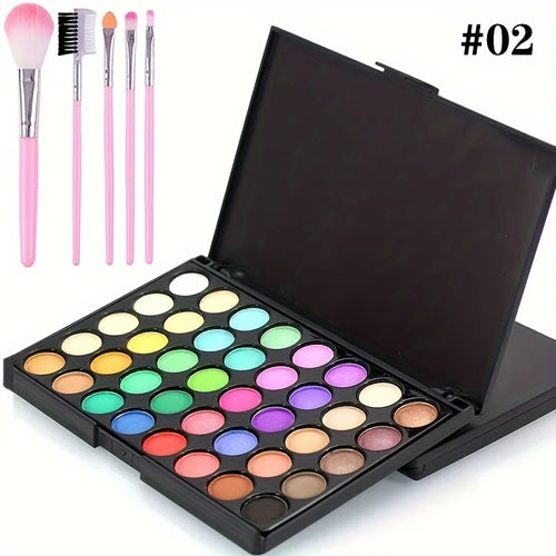 Palette de fards à paupières 40 couleurs scintillantes avec 5 pinceaux