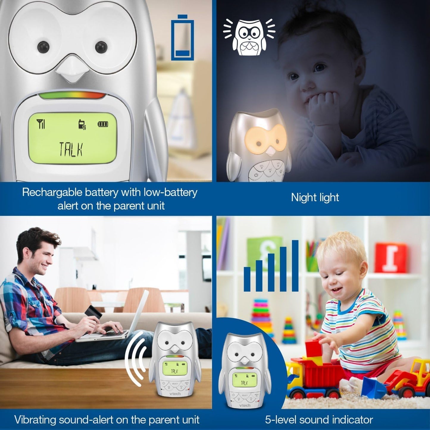 VTech - Babyphone Hibou Family - Fonction veilleuse, Communication Parent/bébé