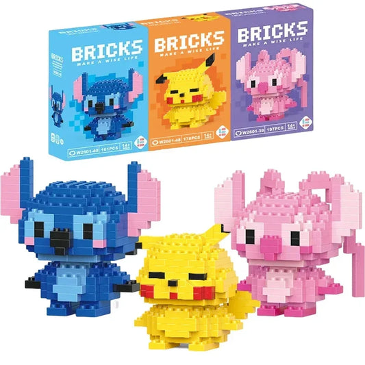 Poupées de dessin animé Stitch Sanrio Coke Mickey Mouse et microparticules LEGO