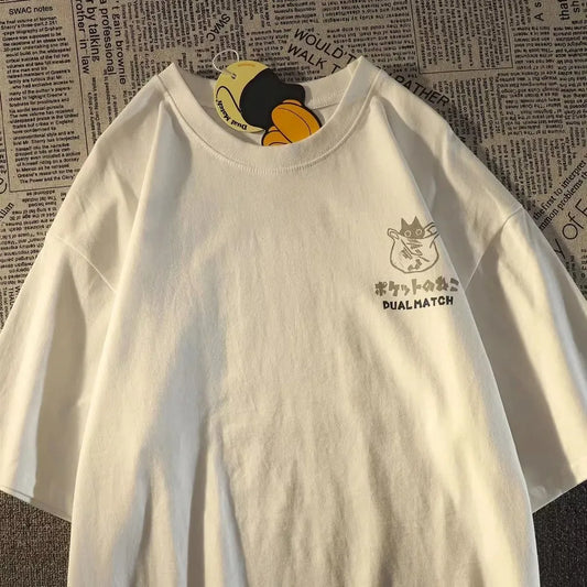 T-shirt manches courtes avec imprimé chat rétro japonais