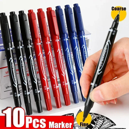 Lot de 5/10 marqueurs permanents à double pointe, noir/bleu/rouge