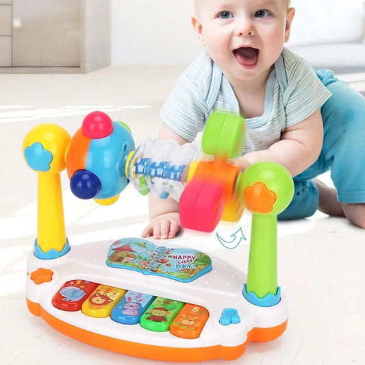 Jouets de piano pour bébé, clavier de piano musical rotatif pour enfants avec son lumineux.