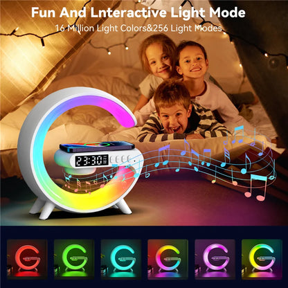 Chargeur sans fil, support, haut-parleur, veilleuse RVB, lampe, alarme