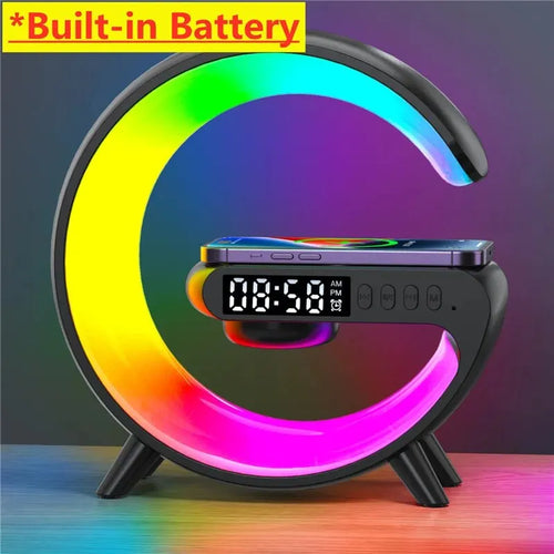 Chargeur sans fil, support, haut-parleur, veilleuse RVB, lampe, alarme