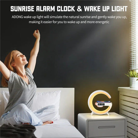 Chargeur sans fil, support, haut-parleur, veilleuse RVB, lampe, alarme