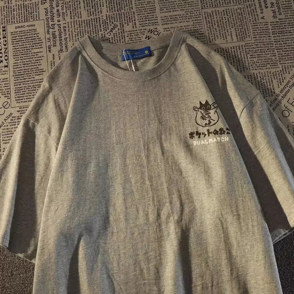 T-shirt manches courtes avec imprimé chat rétro japonais