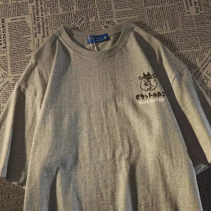 T-shirt manches courtes avec imprimé chat rétro japonais