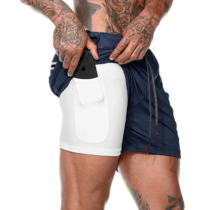 Short de sport 2 en 1 pour homme, vêtement de sport, short de course à pied à double épaisseur, pour la plage