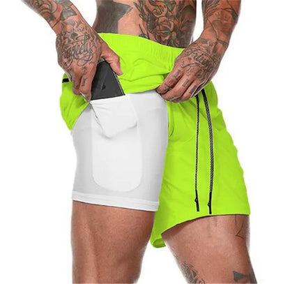 Short de sport 2 en 1 pour homme, vêtement de sport, short de course à pied à double épaisseur, pour la plage