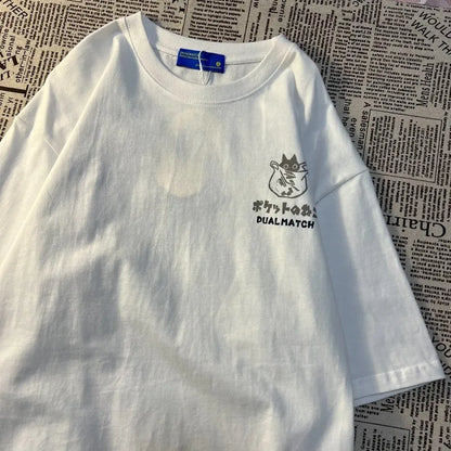 T-shirt manches courtes avec imprimé chat rétro japonais
