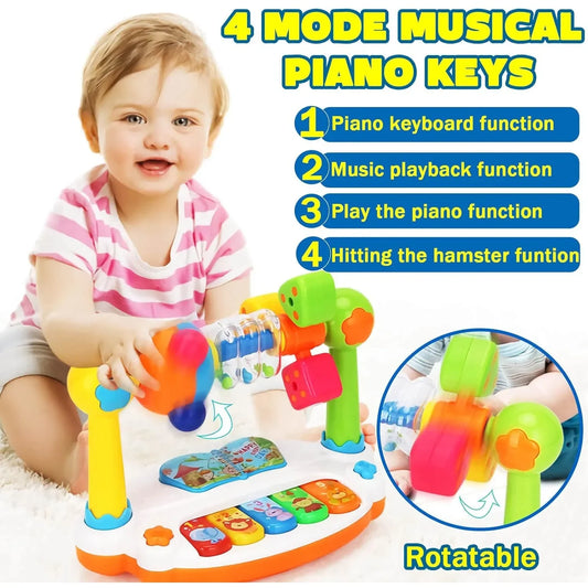 Jouets de piano pour bébé, clavier de piano musical rotatif pour enfants avec son lumineux.