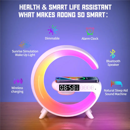 Chargeur sans fil, support, haut-parleur, veilleuse RVB, lampe, alarme
