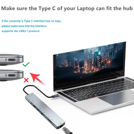 Adaptateur multiport Splitter USB 3.0 2.0  8 ports Type C 2 en 1